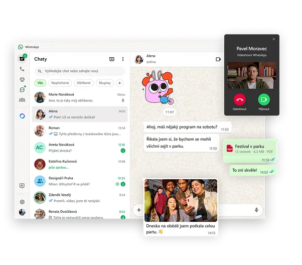 Nativní verze WhatsAppu pro Windows s vyzdvihnutím videochatů a různých možností posílání zpráv