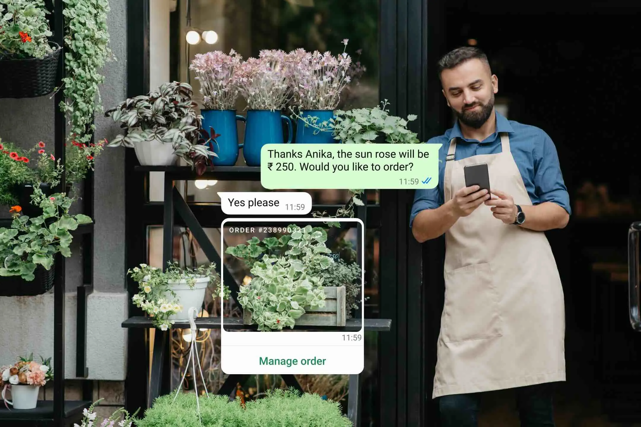 b2c example of store owner confirming order with customer on whatsapp business