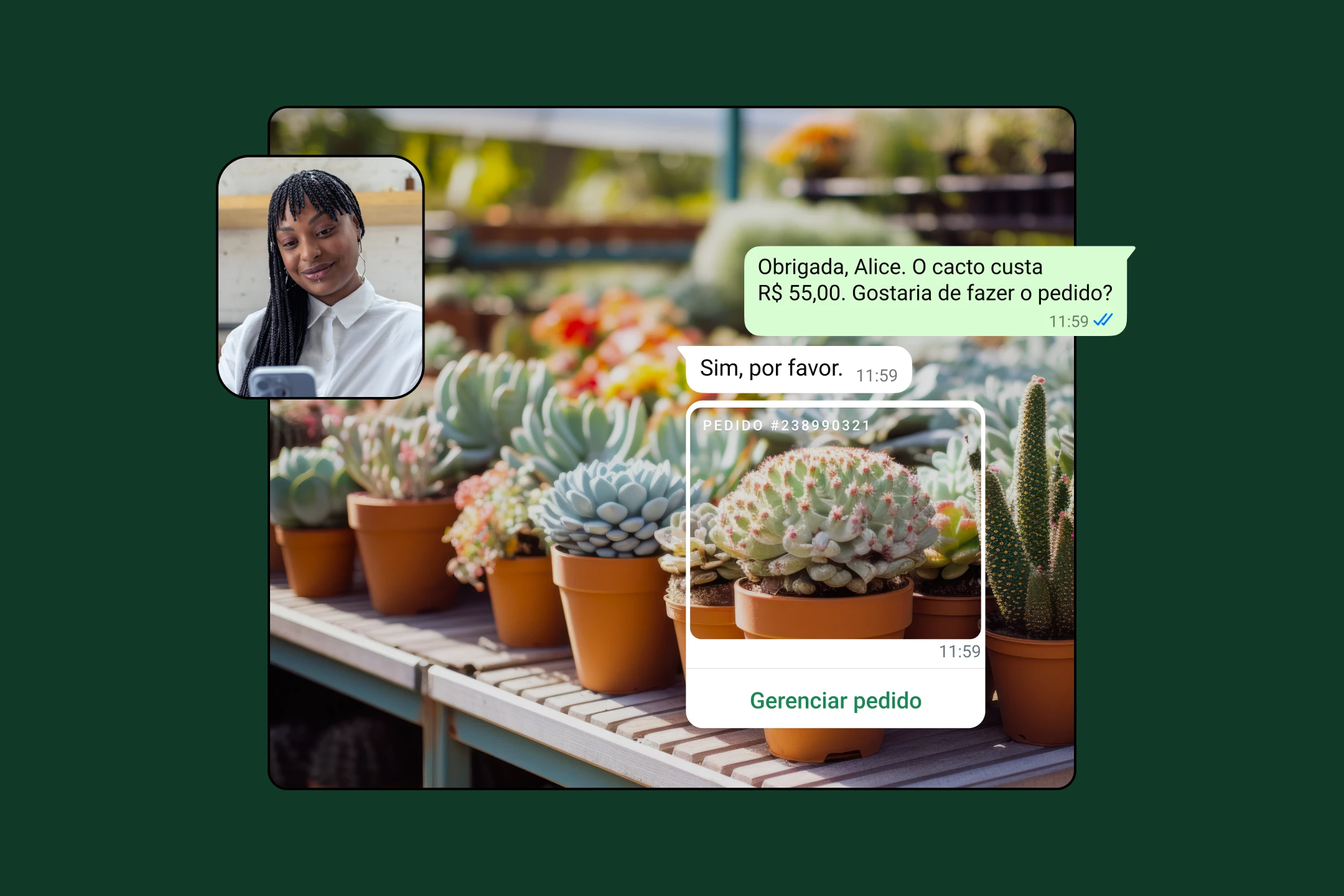 empresa enviado mensagens comerciais a uma cliente em seu dispositivo móvel para fazer uma venda b2c no aplicativo whatsapp business