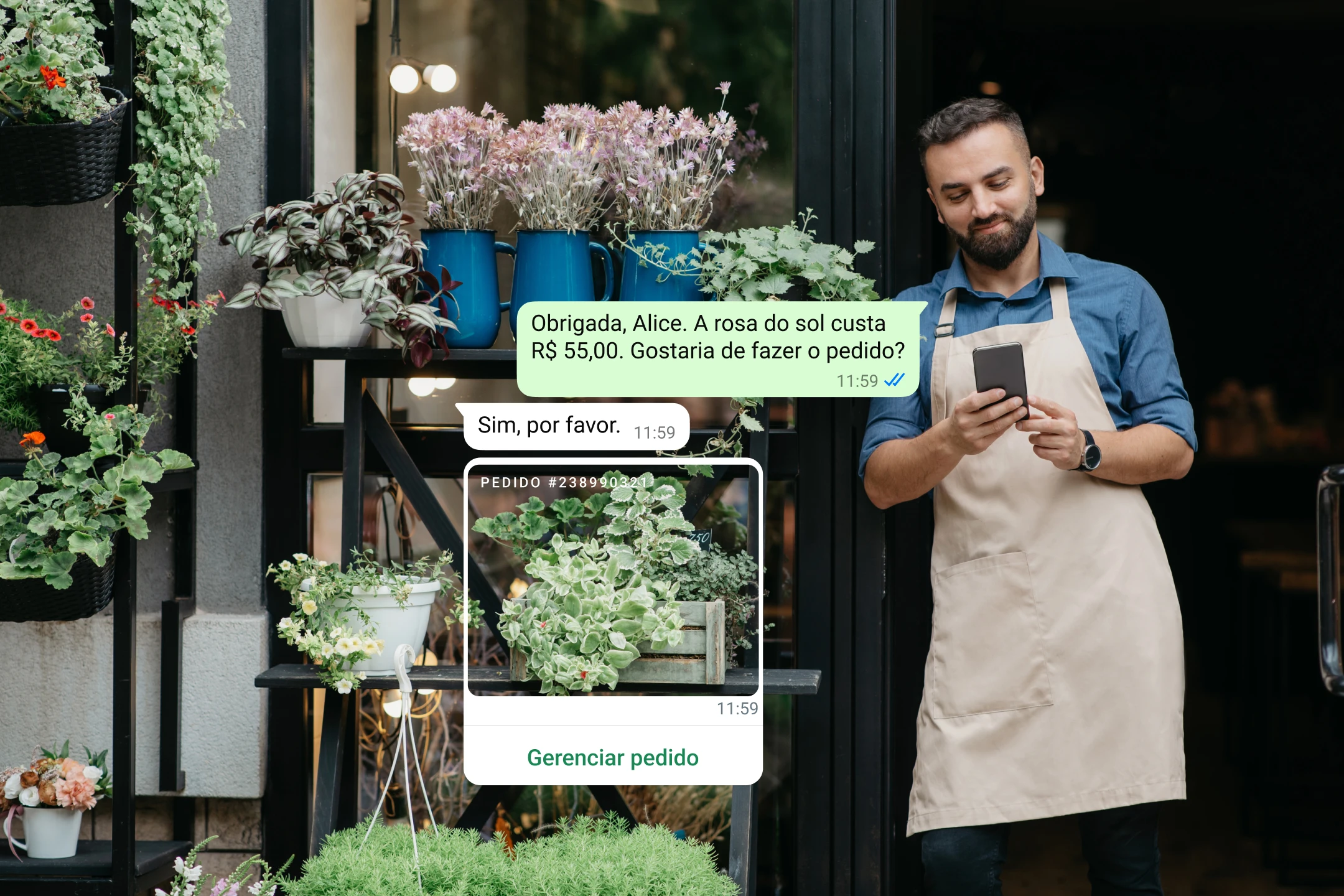 exemplo de b2c: dono de loja confirmando pedido com cliente no whatsapp business