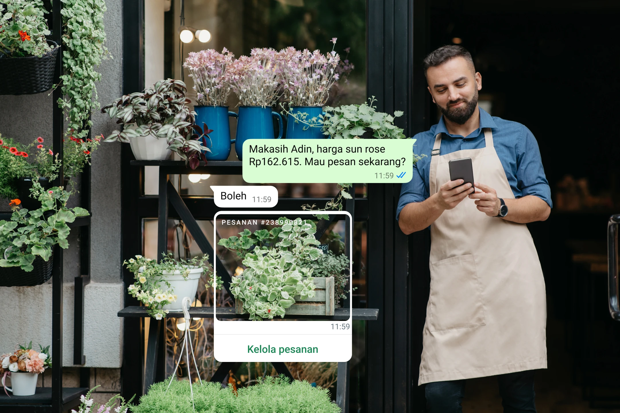 contoh b2c pemilik toko mengonfirmasi pesanan pelanggan melalui whatsapp business