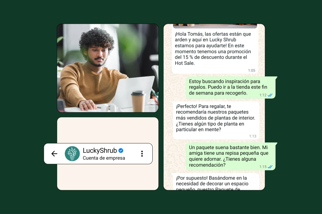 mensajes en un chat en vivo entre una empresa y un cliente sobre promociones para la venta de productos