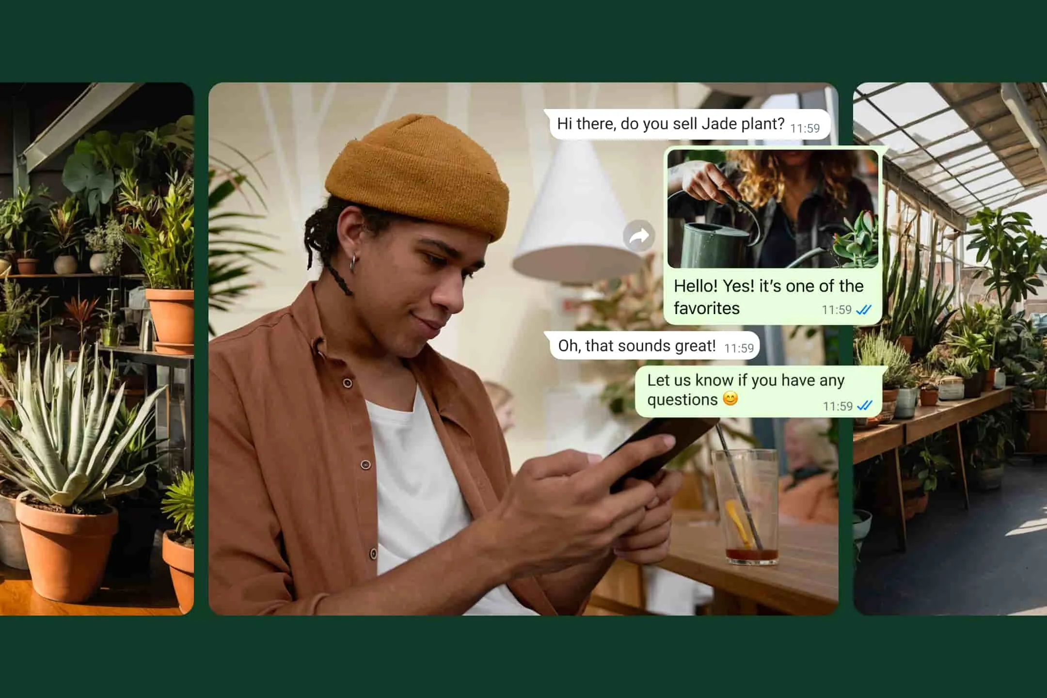 bisnis menggunakan fitur interaksi pelanggan di aplikasi whatsapp business untuk menjual tanaman ke pelanggan