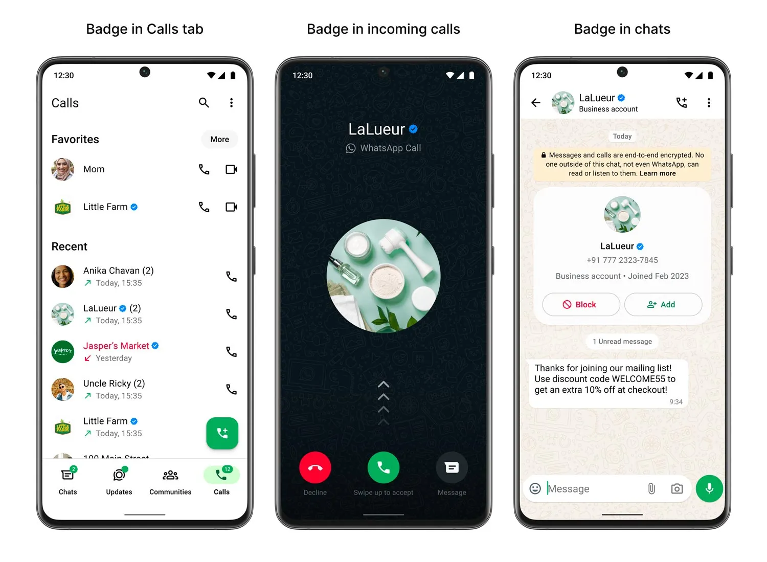 Device graphics of meta verified badges being displayed