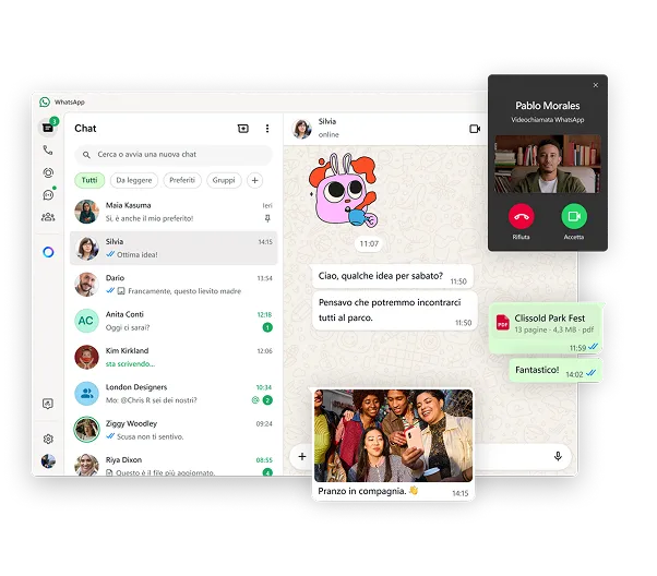 Versione nativa di WhatsApp per Windows che mette in evidenza le videochiamate e le varie funzionalità di messaggistica