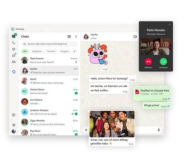 Native Windows-Version von WhatsApp mit Fokus auf Videochats und verschiedenen Nachrichtenfunktionen