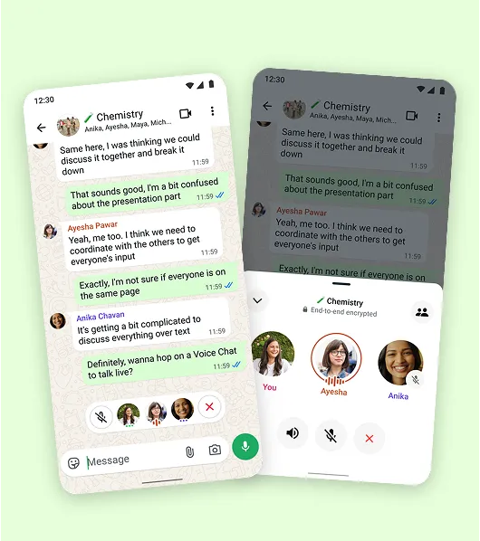 dalawang mobile device na ipinapakita ang kakayahang naka-silent na sumali sa isang kasalukuyang tawag