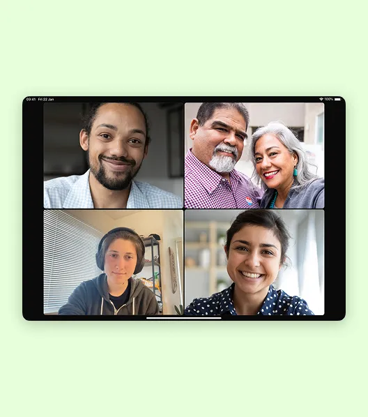 Tablet mostrando uma ligação de vídeo