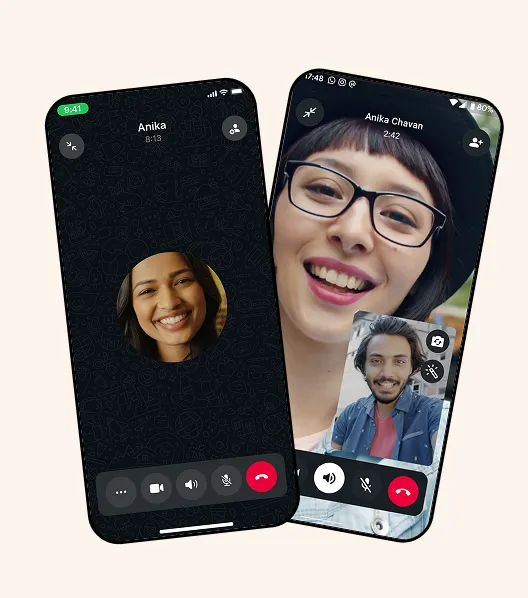 Two examples of voice and video calls using in-app UI screens