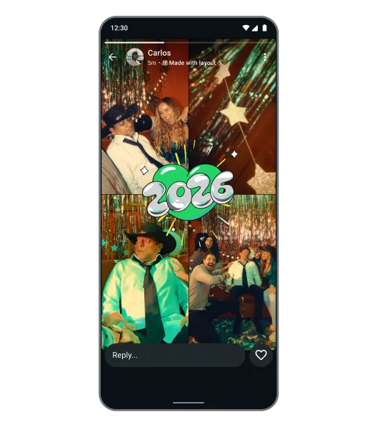 screenshot of mobile device showcasing whatsapp status feature for new years eve