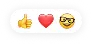reaktion med tommelfinger opad, hjerte og brille-emoji på en besked på WhatsApp