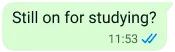 exempel på textbubbla på whatsapp där det står fortfarande taggad på att plugga